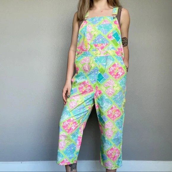 Vintage Lilly Pulitzer Women’s Multicolored Floral Cotton Summer Overalls Sz 8 - Picture 9 of 12